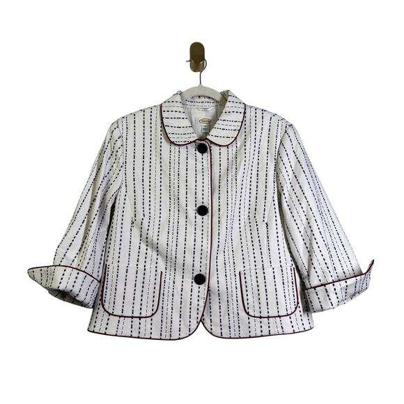 Talbots Jackets & Blazers - TALBOTS Blazer 16 Piped Textured Jacket Cream W/Black Dash Line Pattern 3 Button